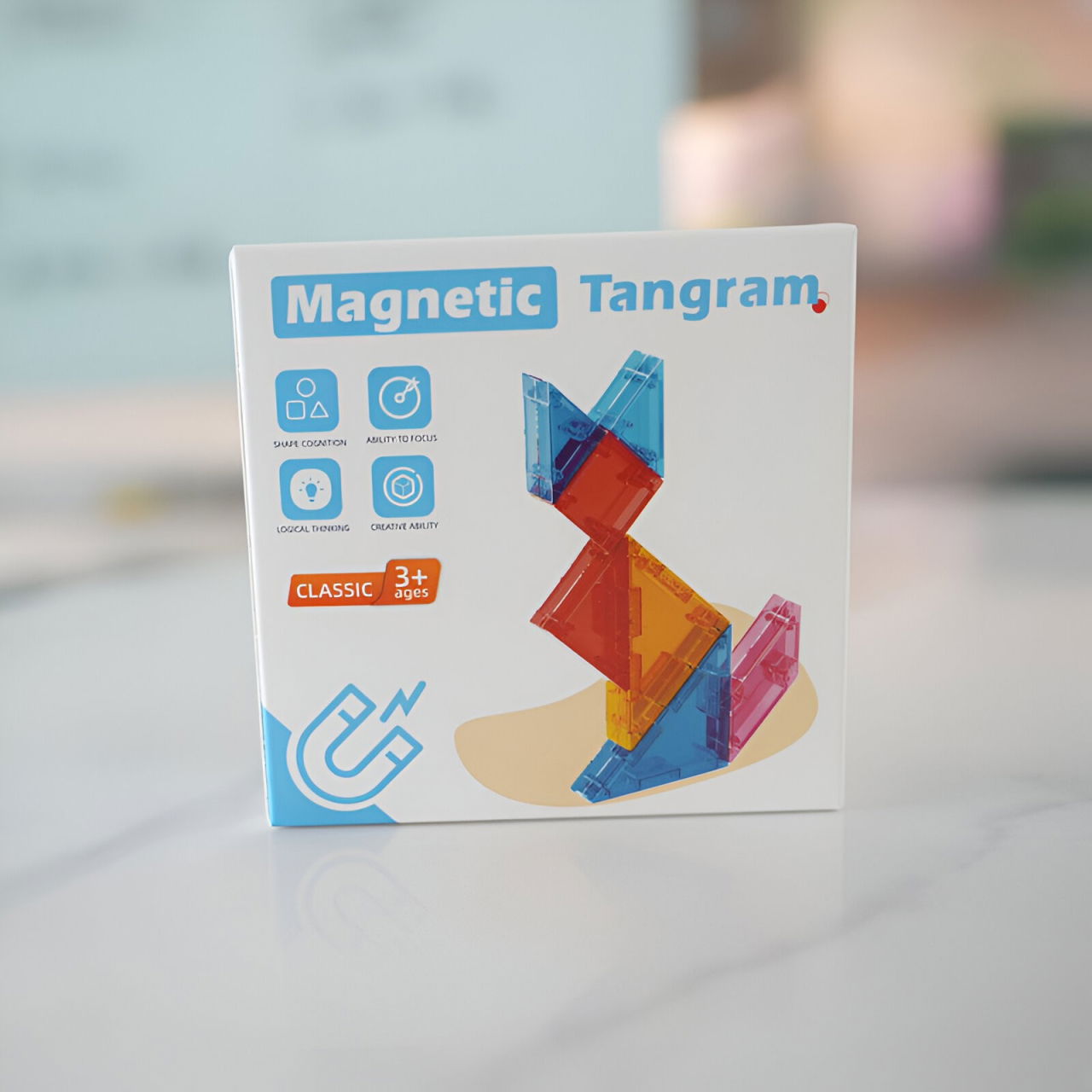 Joc Magnetic Tangram, Flippy, 7 Piese Magnetice, Forme Geometrice, 3 Ani, EVA, ABS, Magnet, 10.5 x 10.5 x 2.2 cm, Multicolor [6]