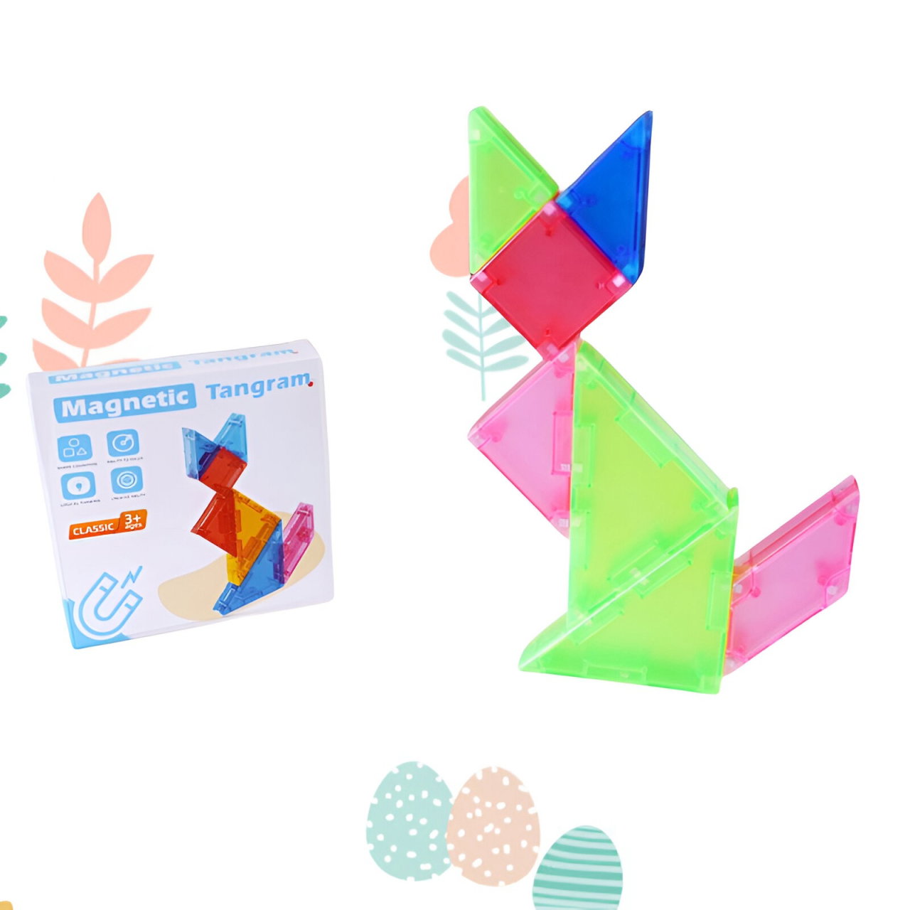 Joc Magnetic Tangram, Flippy, 7 Piese Magnetice, Forme Geometrice, 3 Ani, EVA, ABS, Magnet, 10.5 x 10.5 x 2.2 cm, Multicolor [8]