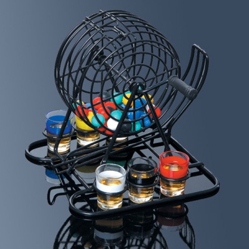 Joc Mini Loterie Flippy, Bingo, cu Pahare de Shot din Sticla, 20 x 20 x 19 cm, 48 Bile, Negru [9]