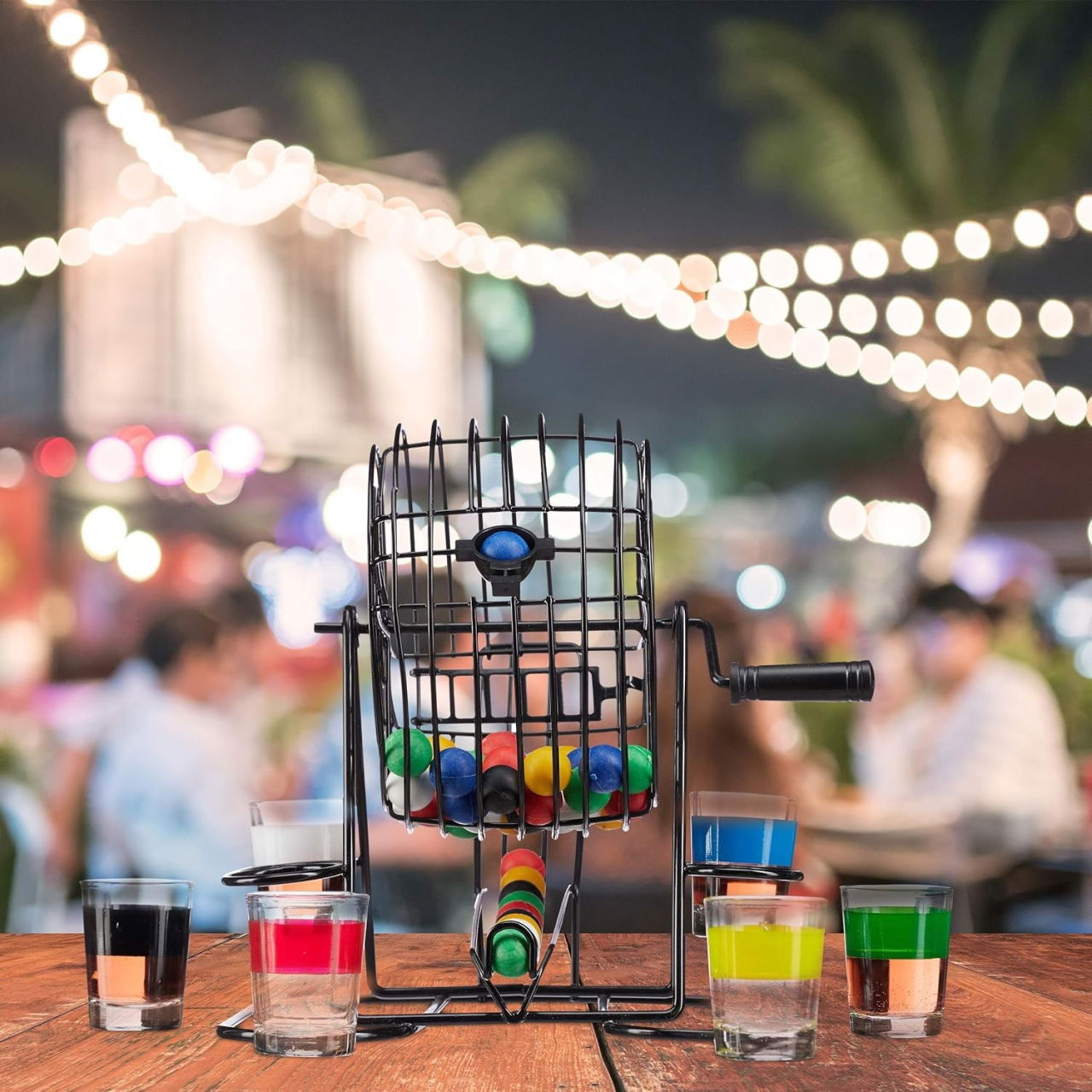 Joc Mini Loterie Flippy, Bingo, cu Pahare de Shot din Sticla, 20 x 20 x 19 cm, 48 Bile, Negru [5]