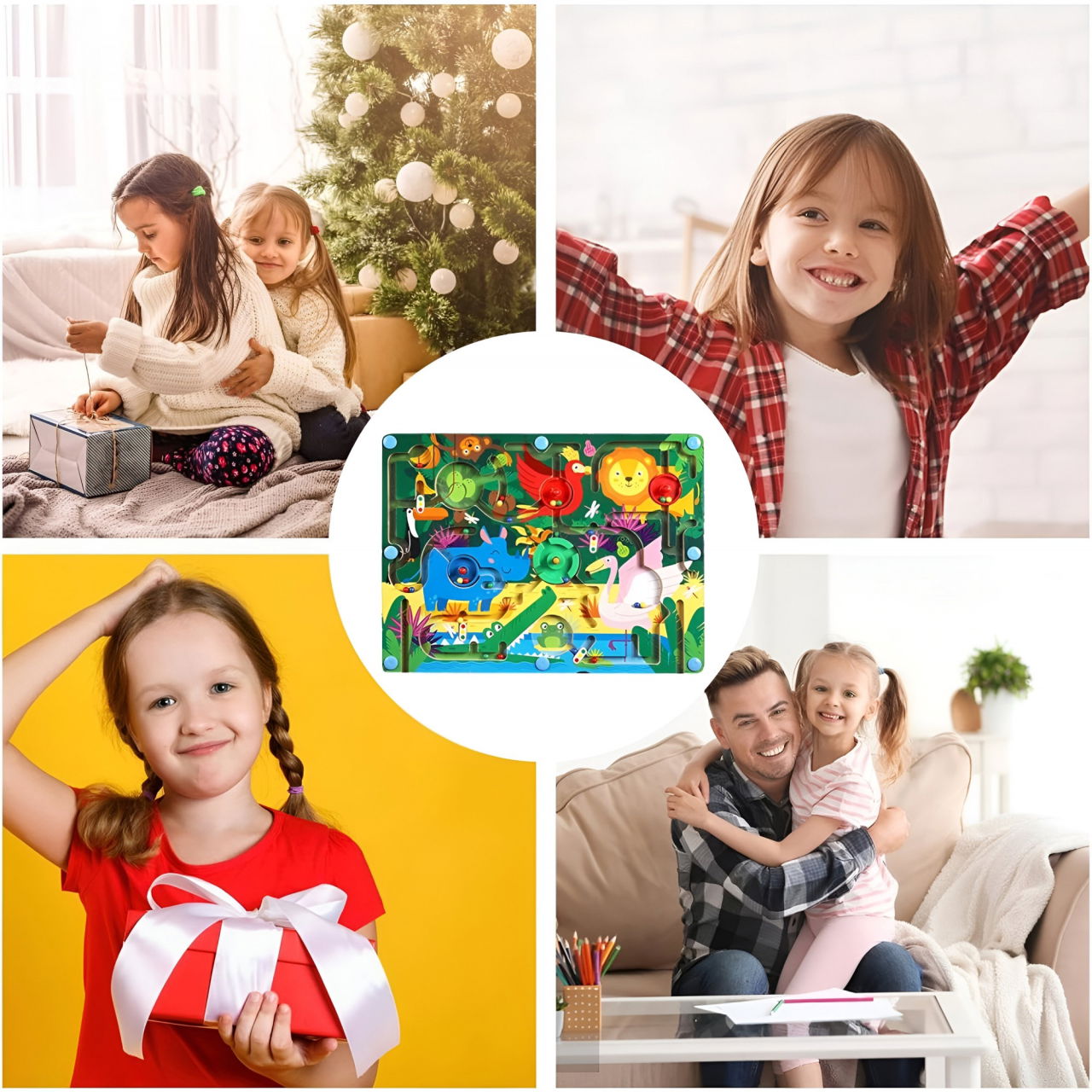 Joc Montessori de Sortare Culori, Flippy, Creion Magnetic, Tip Labirint Ilustrat, din Lemn, Model Animale Salbatice, 39x29x1.5 cm [9]