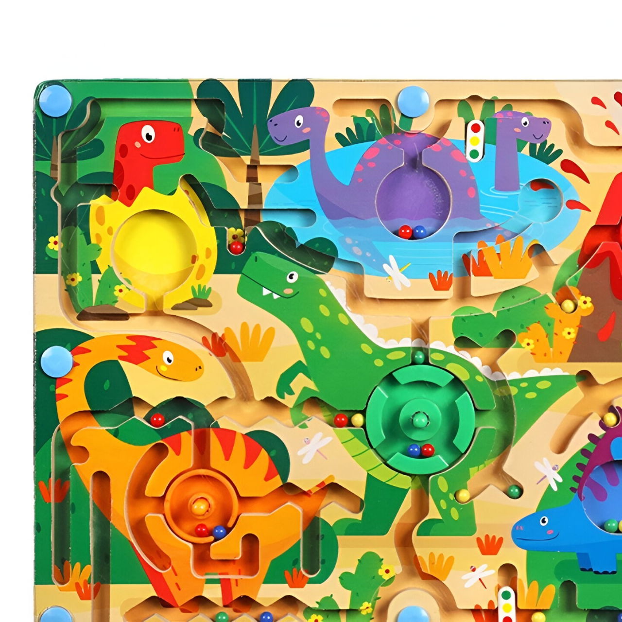 Joc Montessori de Sortare Culori, Flippy, Creion Magnetic, Tip Labirint Ilustrat, din Lemn, Model Dinozauri, 39x29x1.5 cm [4]