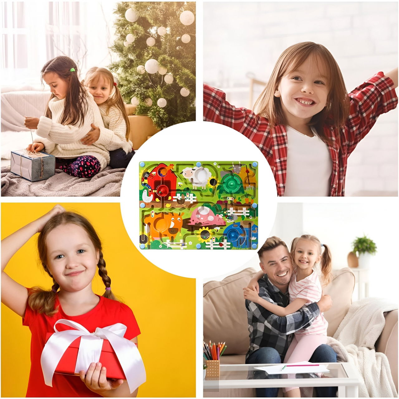 Joc Montessori de Sortare Culori, Flippy, Creion Magnetic, Tip Labirint Ilustrat, din Lemn, Model Ferma, 39x29x1.5 cm [3]