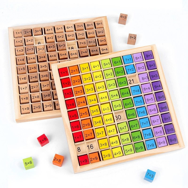 Joc Montessori din Lemn, Flippy, Tabla Inmultirii, Blocuri, Tabel de Multiplicare pana la 9x9, Multicolor, 18x18x1.5 cm [10]