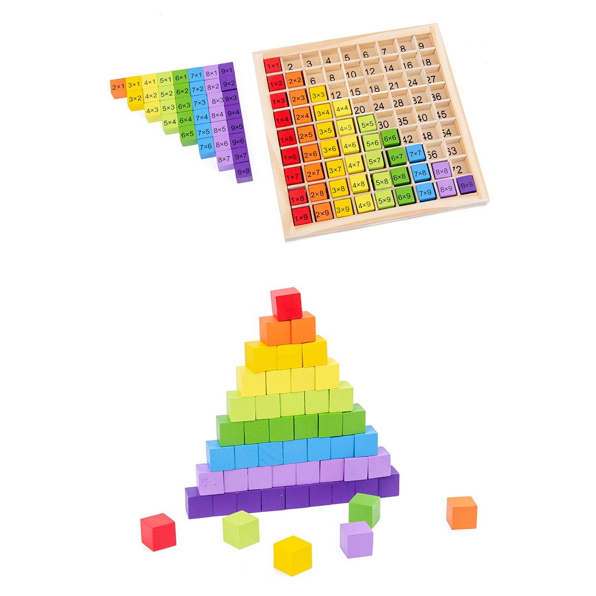 Joc Montessori din Lemn, Flippy, Tabla Inmultirii, Blocuri, Tabel de Multiplicare pana la 9x9, Multicolor, 18x18x1.5 cm [6]