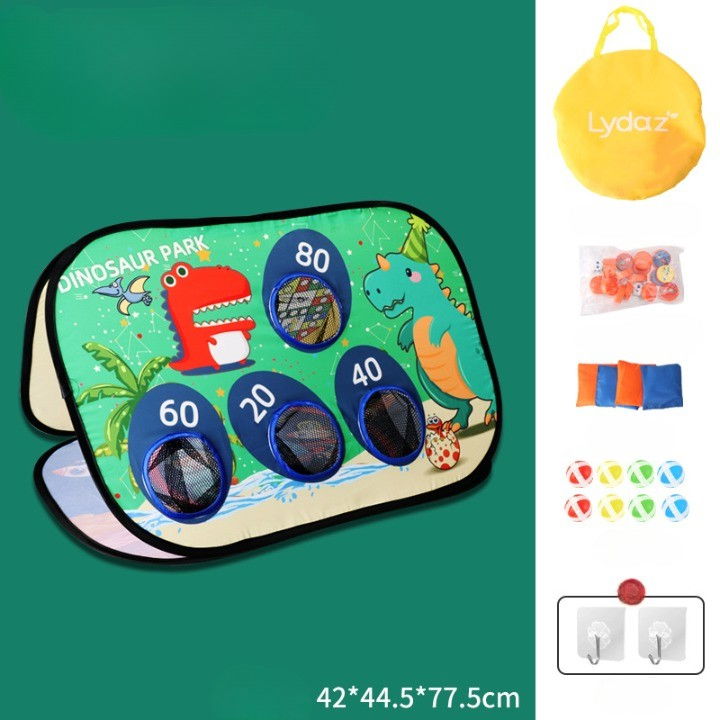 Joc pentru Copii, Flippy, Aruncarea Sacilor cu Nisip, Sageti, 8 Mingi, 4 Saci, Geanta Portabila, Interactiv, Model Dinozauri, 77.5x44.5x42 cm, Multicolor [7]