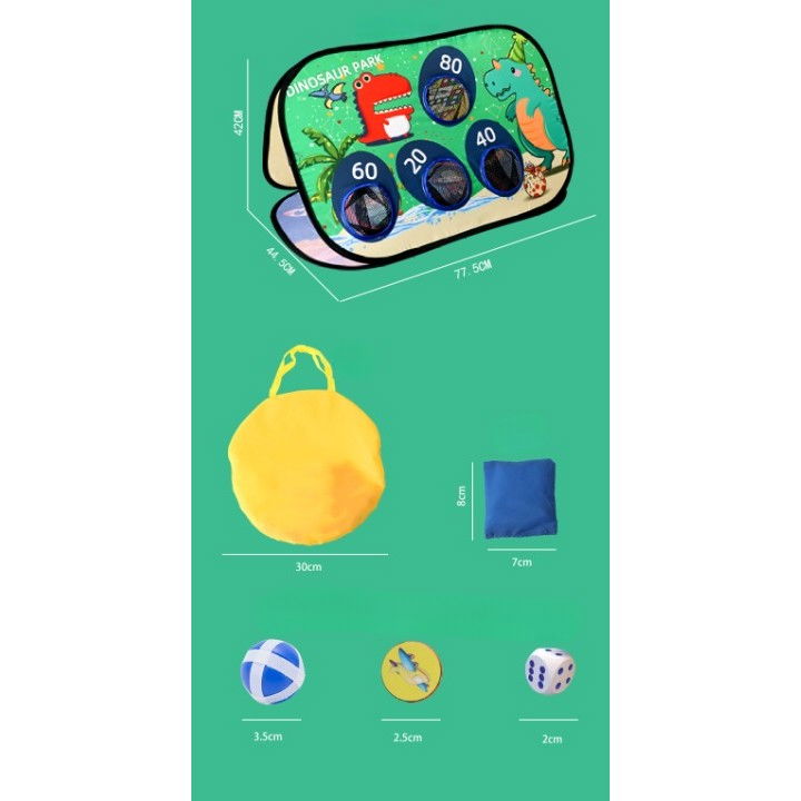 Joc pentru Copii, Flippy, Aruncarea Sacilor cu Nisip, Sageti, 8 Mingi, 4 Saci, Geanta Portabila, Interactiv, Model Dinozauri, 77.5x44.5x42 cm, Multicolor [6]