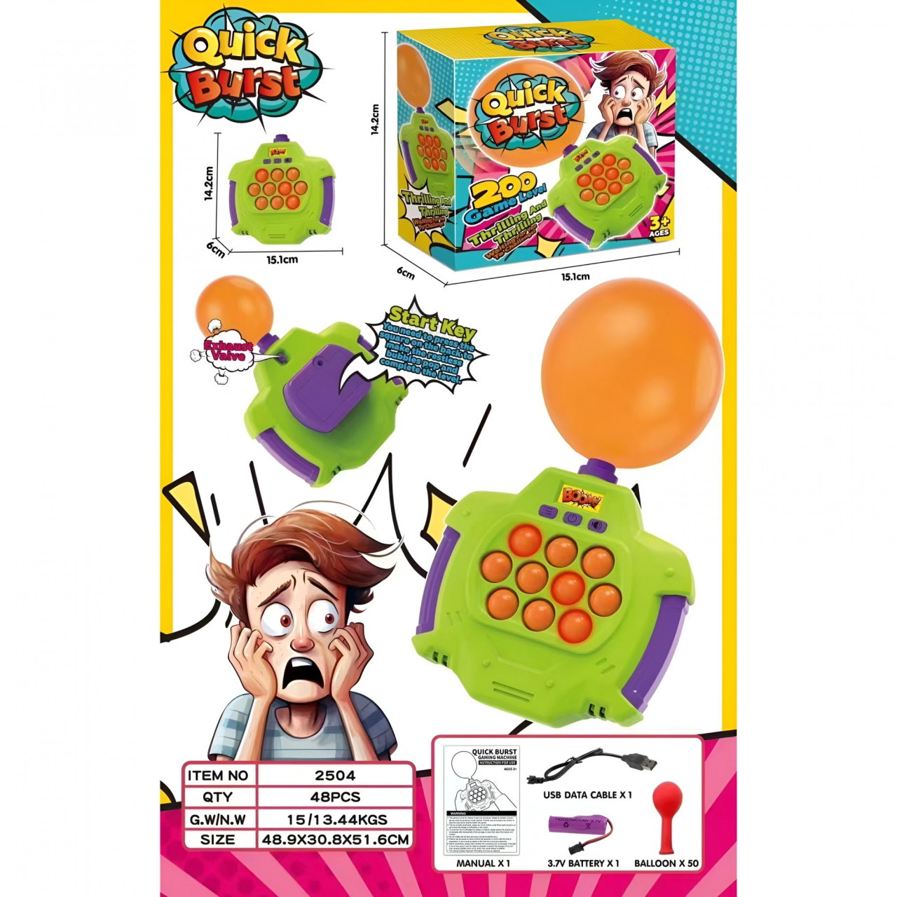 Joc Pop-It Antistres, Flippy, Electronic, 50 de Baloane, Muzica, 2 Moduri de Joc, Nivel Maxim 200, 14.5x13.5x5.7cm, Verde [3]