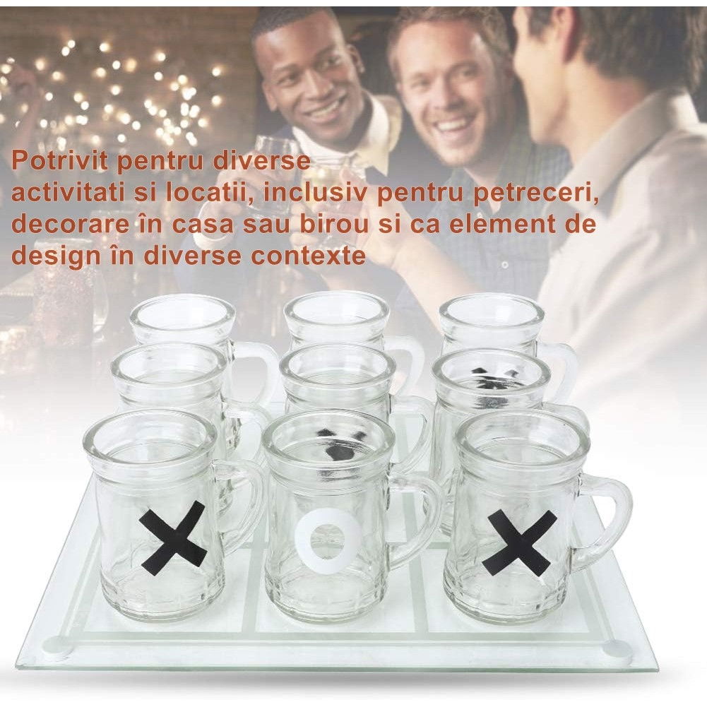 Joc X si O Flippy, cu Mini Halbe din Sticla, 25 x 25 cm, pentru Petreceri, Decor, Cadouri, Transparent [4]
