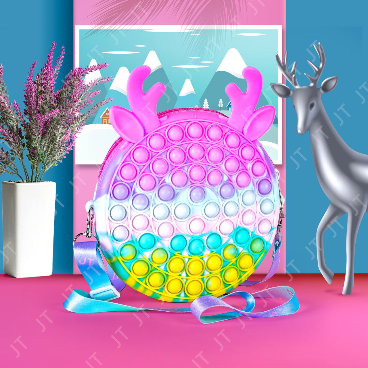 Jucarie antistres din silicon Flippy, Geanta Pop It, 16 cm, Ren, Macarons [3]