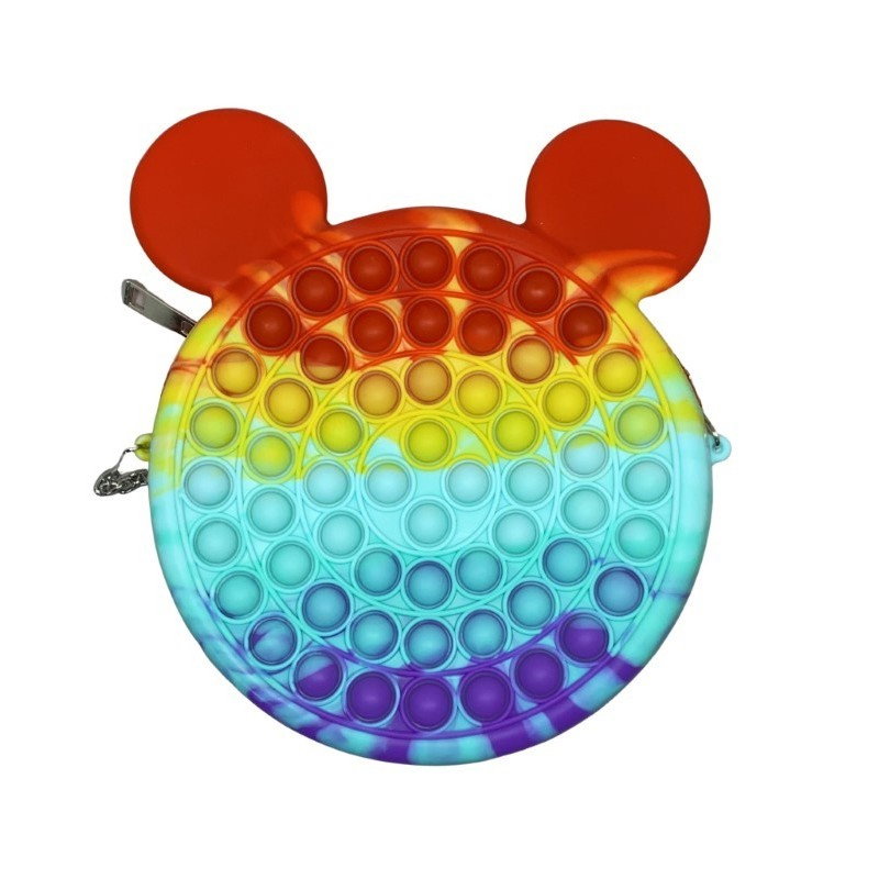 Jucarie antistres din silicon Flippy, Geanta Pop It, Soricel, 16 cm, Curcubeu [2]