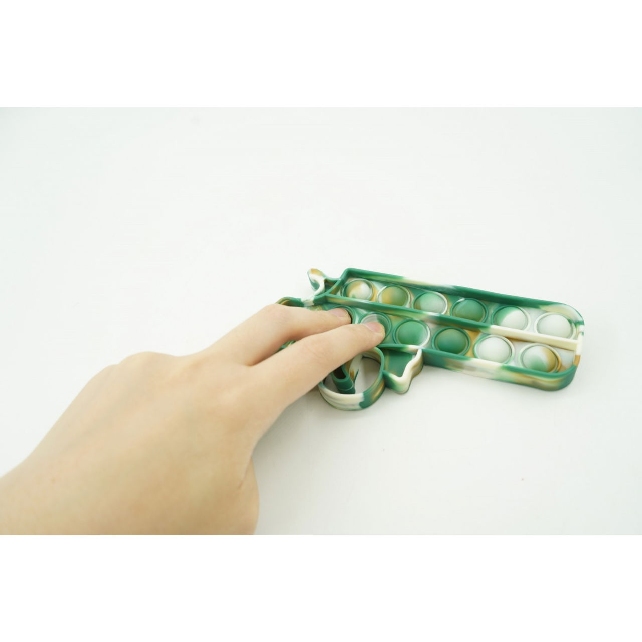 Jucarie antistres din silicon, Pop It Now and Flip It, Pistol, Alb/Verde [5]