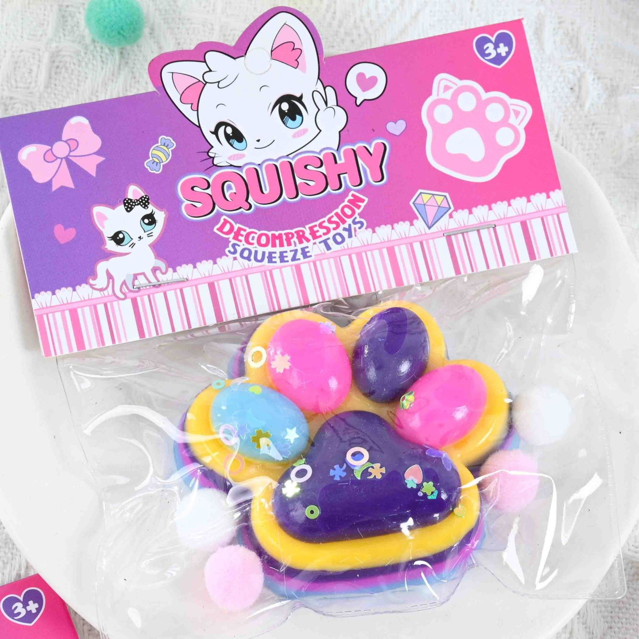 Jucarie Antistres Squishy, Flippy, cu Revenire Lenta, Labuta de Pisica Pufoasa, 7.5 cm, Ambalaj Transparent, Model 27051, Multicolor [4]