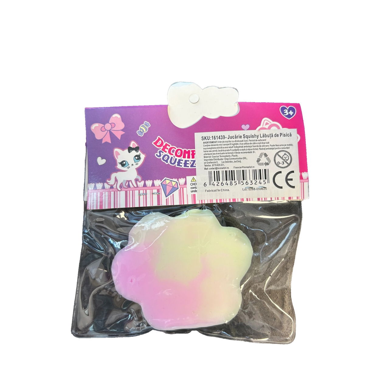 Jucarie Antistres Squishy, Flippy, cu Revenire Lenta, Labuta de Pisica Pufoasa, 7.5 cm, Ambalaj Transparent, Model 270511, Multicolor [3]