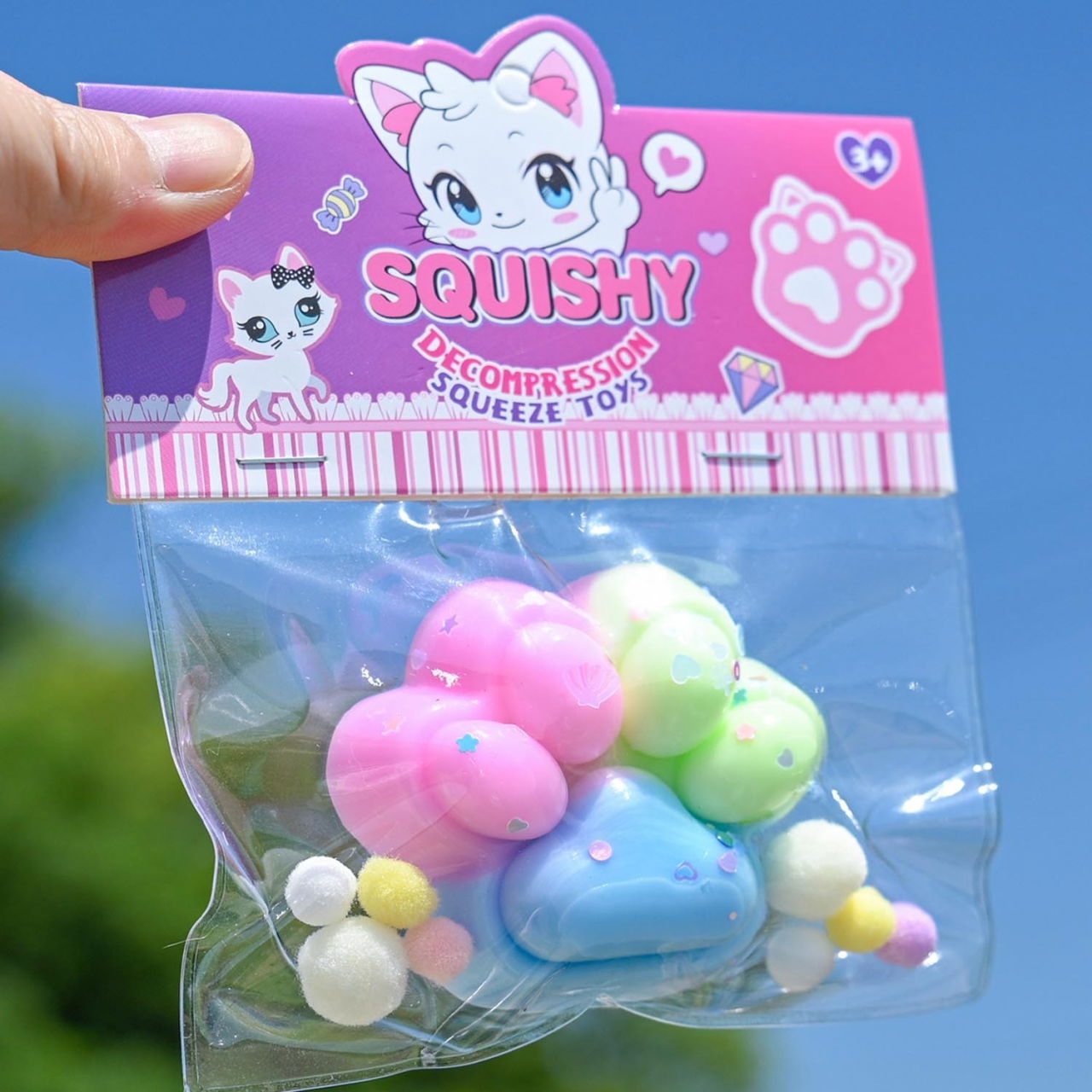 Jucarie Antistres Squishy, Flippy, cu Revenire Lenta, Labuta de Pisica Pufoasa, 7.5 cm, Ambalaj Transparent, Model 27057, Multicolor [2]