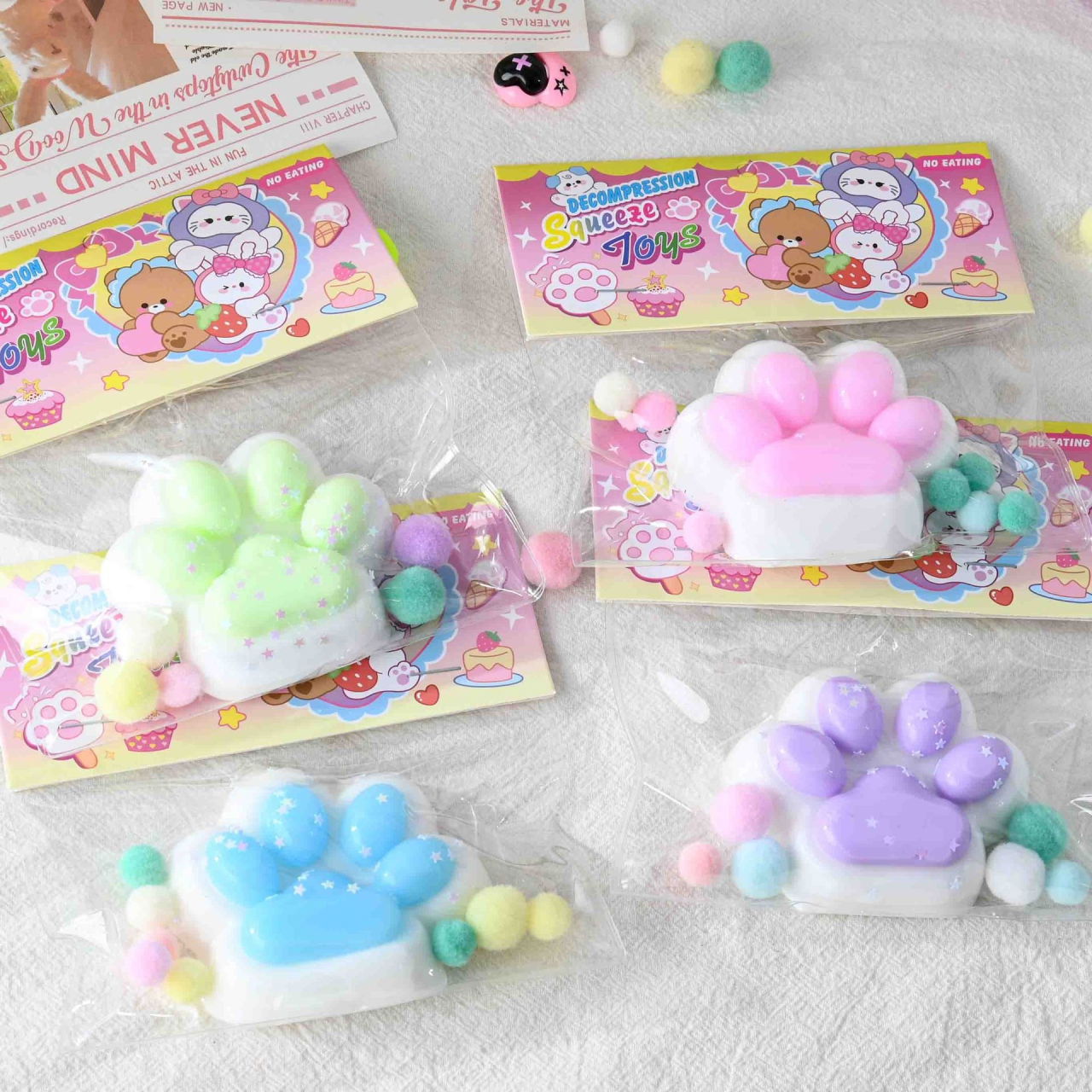 Jucarie Antistres Squishy, Flippy, cu Revenire Lenta, Labuta de Pisica Pufoasa, 7.5 cm, Ambalaj Transparent, Model 27059, Multicolor [4]