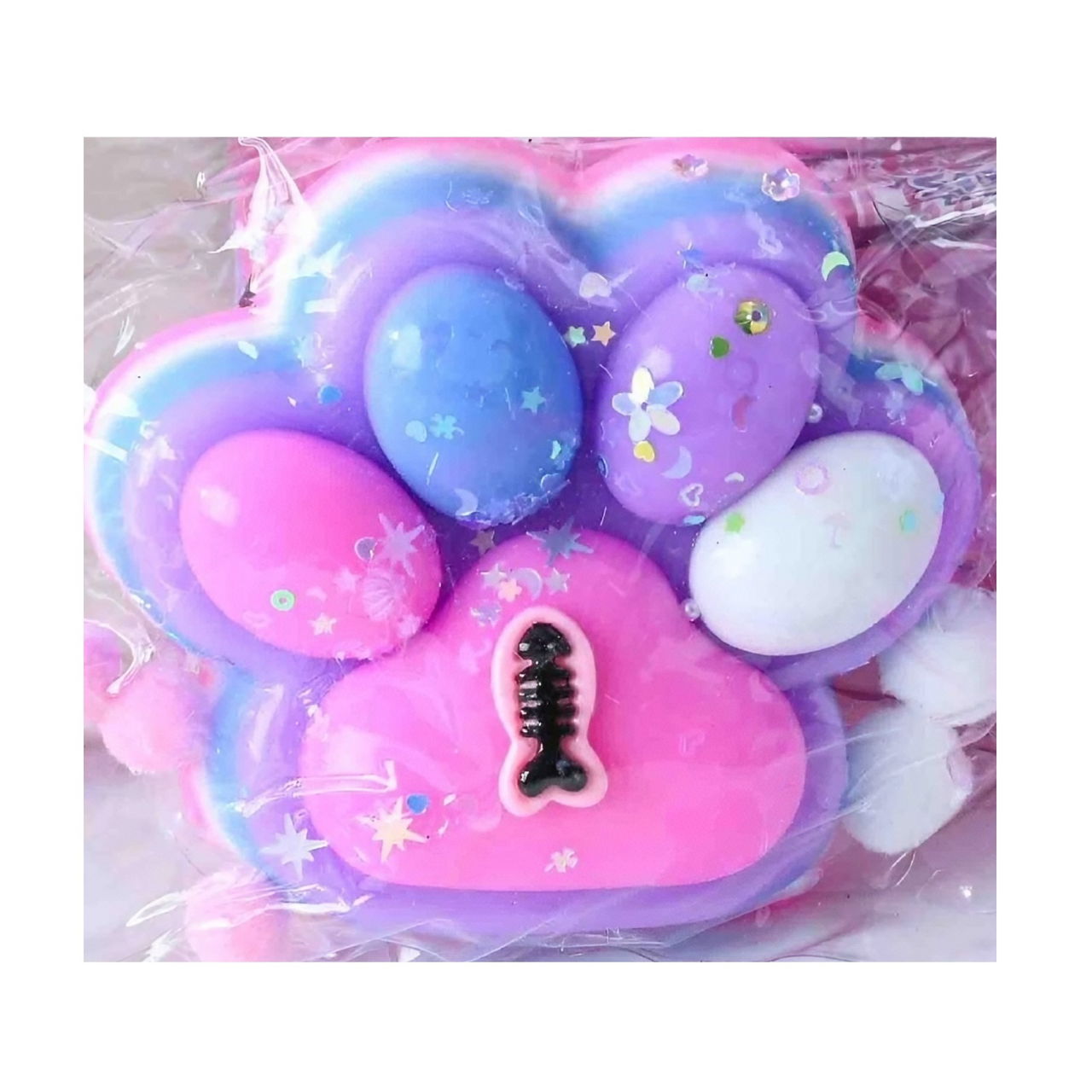 Jucarie Antistres Squishy, Flippy, cu Revenire Lenta, Model Labuta de Pisica, cu Pestisor, 220g, 12.5 x 10.5 cm Squeeze Pinch Family, Ambalaj Transparent, Roz-Multicolor [1]