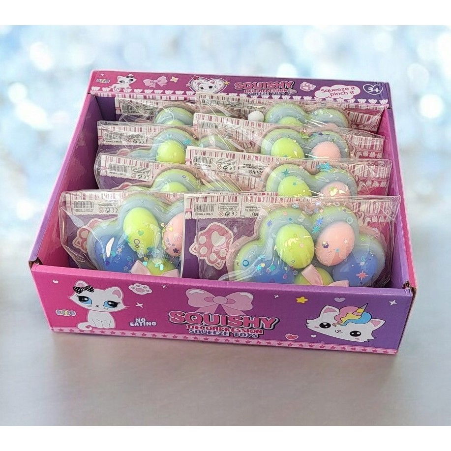 Jucarie Antistres Squishy, Flippy, cu Revenire Lenta, Model Labuta de Pisica Pufoasa, 12.5x10.5 cm, 220g, Squeeze Pinch Family, Multicolor Albastru [3]