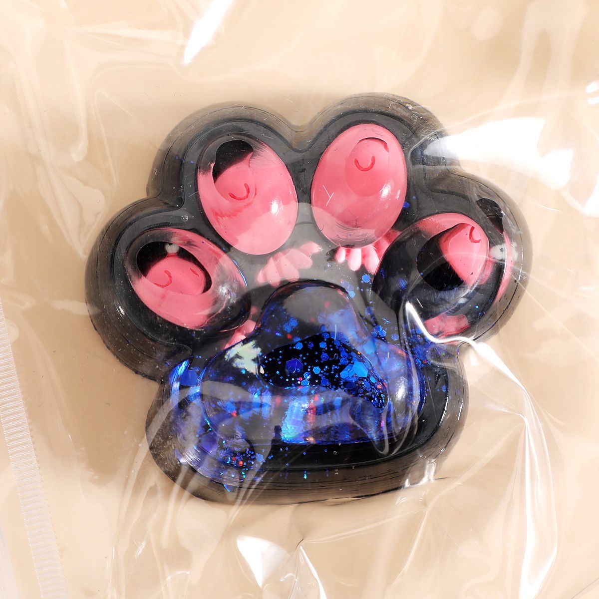 Jucarie Antistres Squishy, Flippy, cu Revenire Lenta, Squeeze Pinch Family, Model Cat Paw, 6.5 x 6 cm, din Tpr, 4-6 Ani, Model 1 Pestisori, Negru cu Insertii [7]