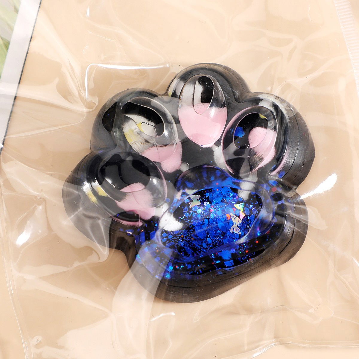 Jucarie Antistres Squishy, Flippy, cu Revenire Lenta, Squeeze Pinch Family, Model Cat Paw, 6.5 x 6 cm, din Tpr, 4-6 Ani, Model 1 Pestisori, Negru cu Insertii [5]