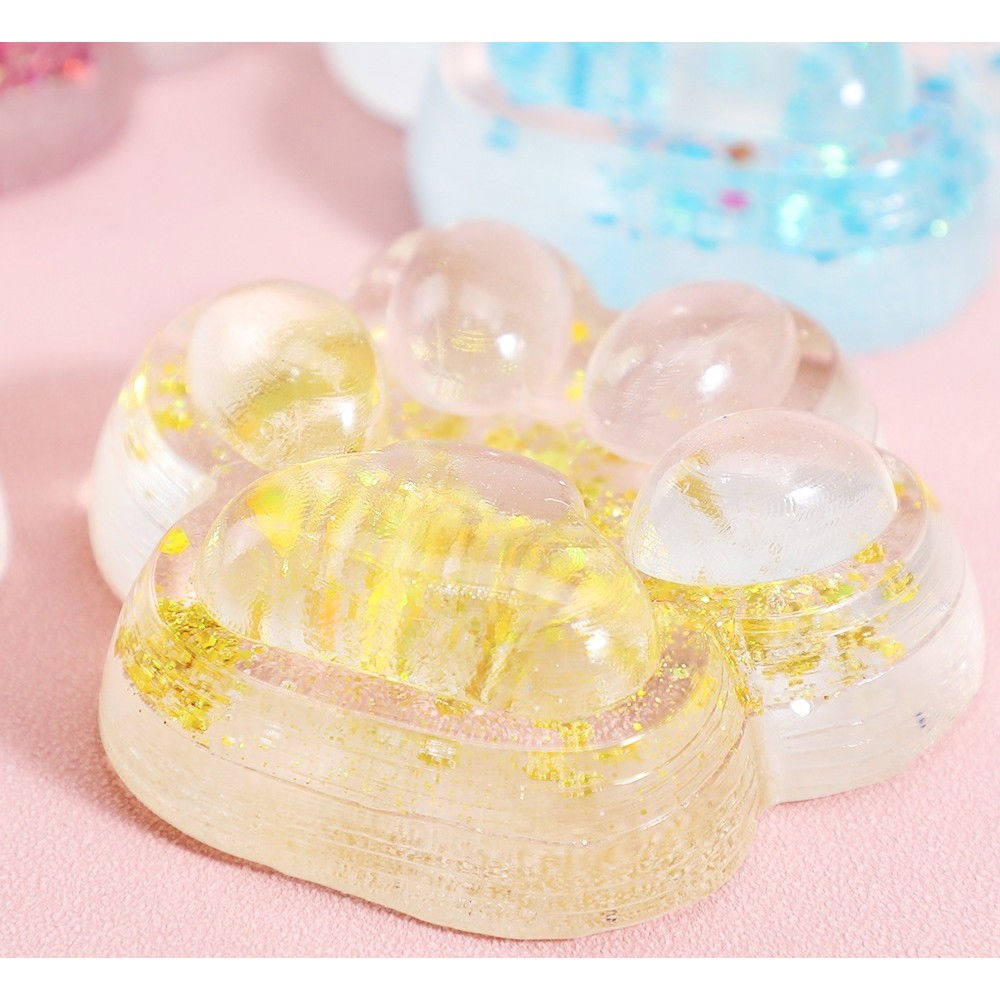 Jucarie Antistres Squishy, Flippy, cu Revenire Lenta, Squeeze Pinch Family, Model Cat Paw, 6.5 x 7 cm, din Tpr, 4-6 Ani, Model 4 Sclipici, Transparent [3]