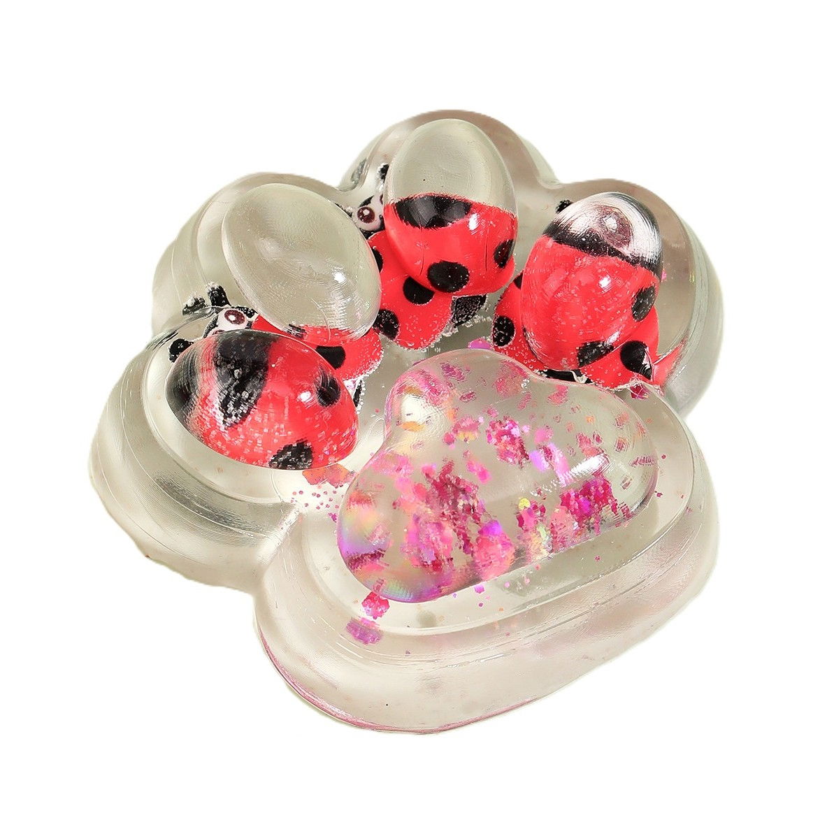 Jucarie Antistres Squishy, Flippy, cu Revenire Lenta, Squeeze Pinch Family, Model Cat Paw, 6.5 x 7 cm, din Tpr, 4-6 Ani, Model 7 Insecte, Transparent [1]