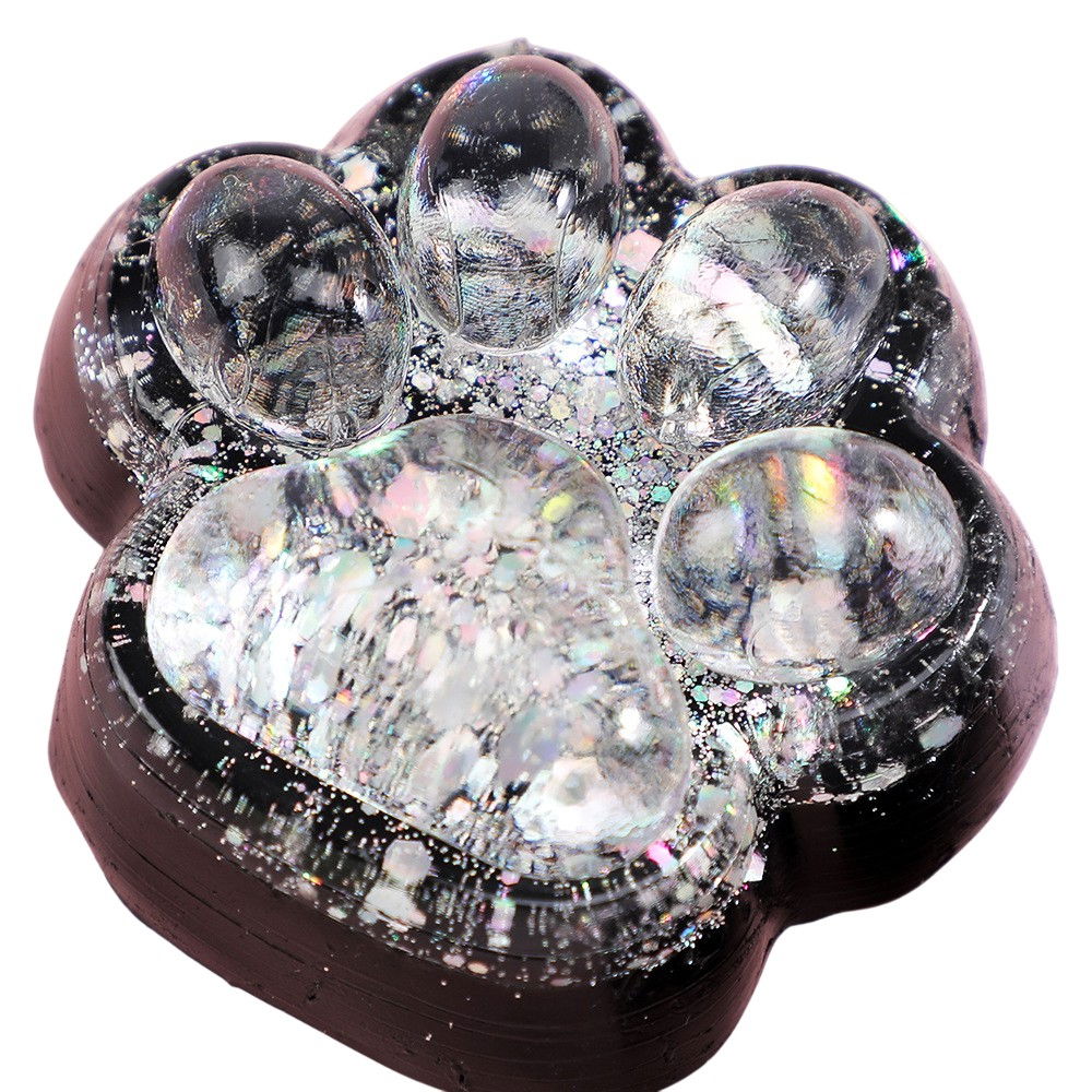 Jucarie Antistres Squishy, Flippy, cu Revenire Lenta, Squeeze Pinch Family, Model Labuta de Pisica cu Sclipici, 6.5x6 cm, 60g, Ambalaj Transparent, Alb-Negru [1]