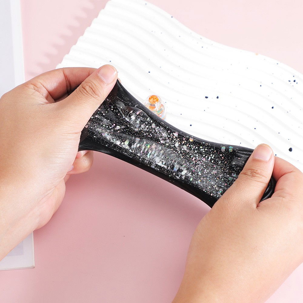 Jucarie Antistres Squishy, Flippy, cu Revenire Lenta, Squeeze Pinch Family, Model Labuta de Pisica cu Sclipici, 6.5x6 cm, 60g, Ambalaj Transparent, Alb-Negru [3]