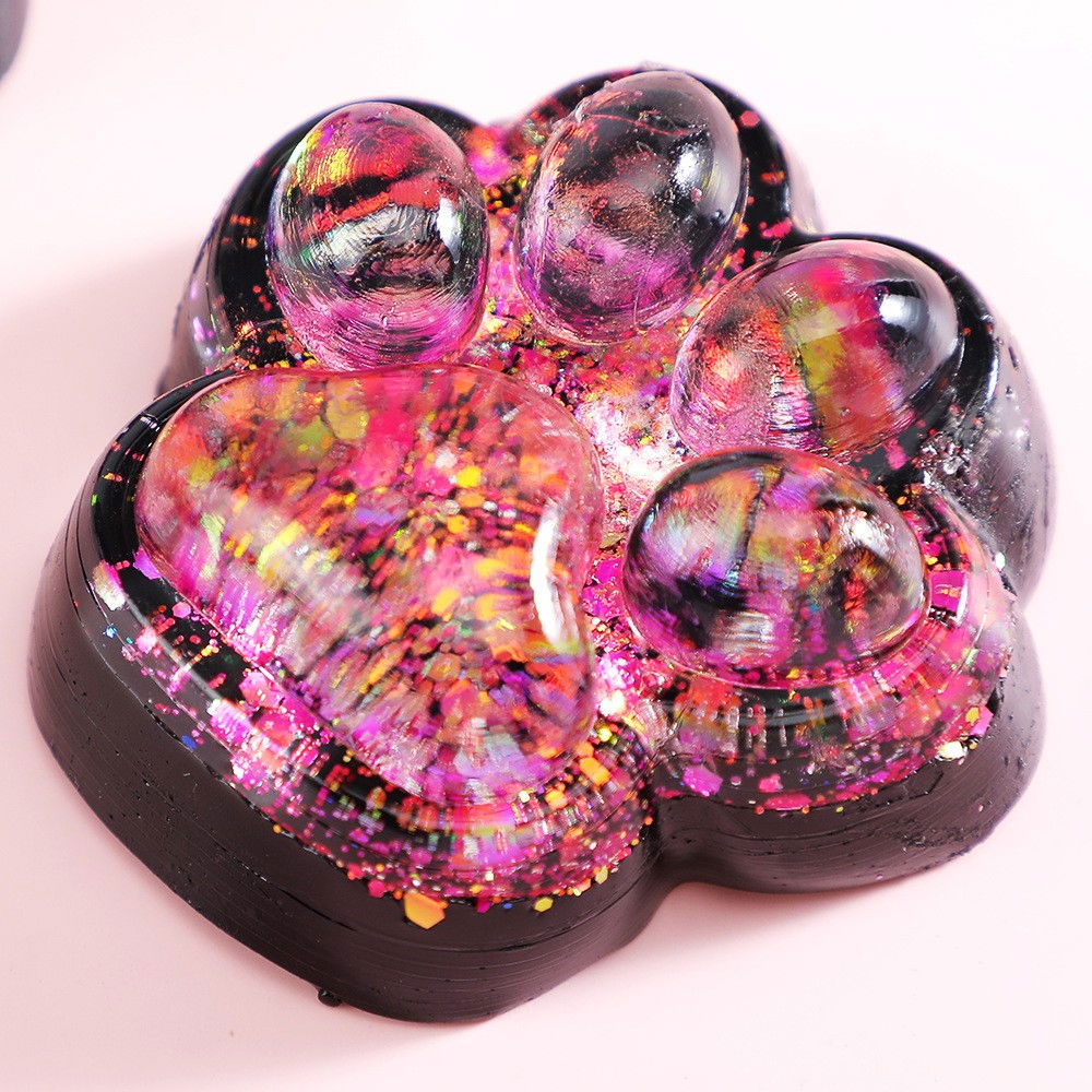 Jucarie Antistres Squishy, Flippy, cu Revenire Lenta, Squeeze Pinch Family, Model Labuta de Pisica cu Sclipici, 6.5x6 cm, 60g, Ambalaj Transparent, Roz-Negru [7]