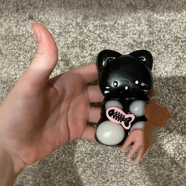 Jucarie Antistres Squishy, Flippy, cu Revenire Lenta, Squeeze Pinch Family, Model Pisicuta, 10cm x6cm Ambalaj Transparent, 70 gr, Negru [4]