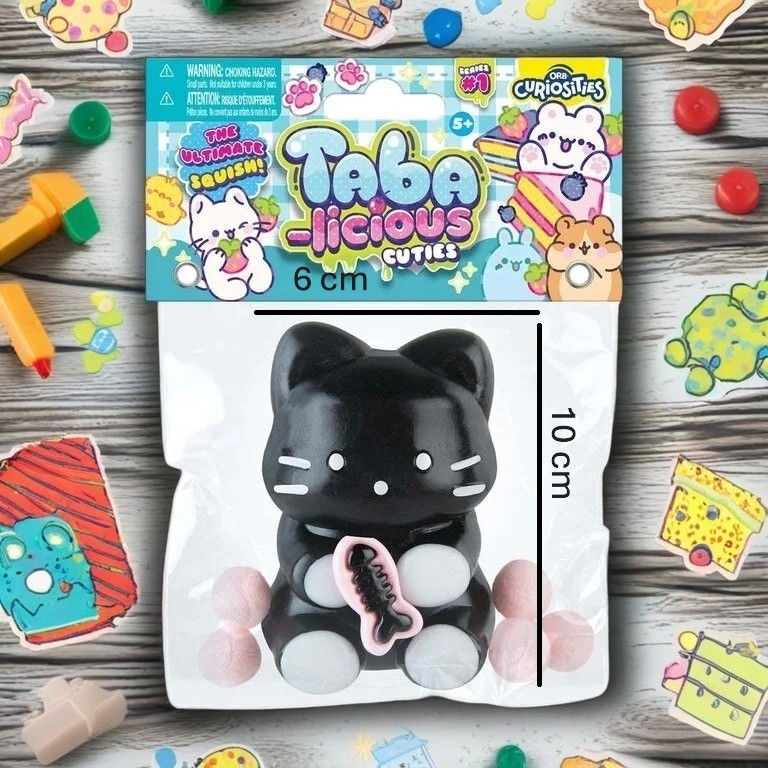 Jucarie Antistres Squishy, Flippy, cu Revenire Lenta, Squeeze Pinch Family, Model Pisicuta, 10cm x6cm Ambalaj Transparent, 70 gr, Negru [2]