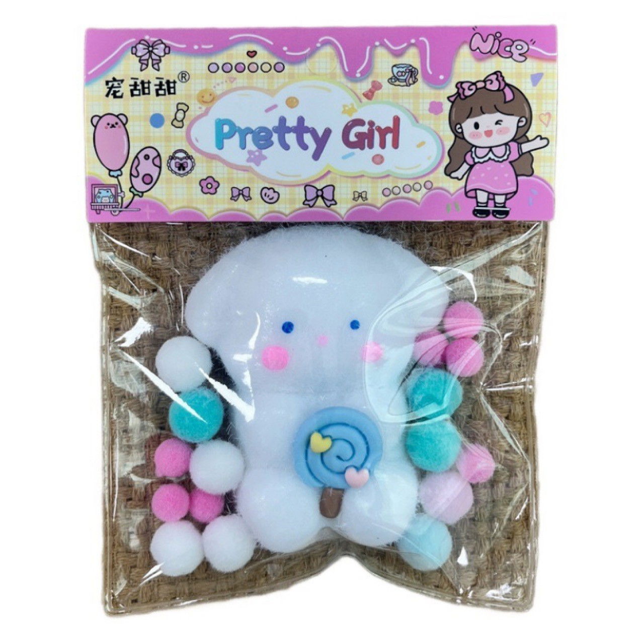 Jucarie Antistres Squishy, Flippy, cu Revenire Lenta, Squeeze Pretty Girl, Model Animalut, Ambalaj Transparent, Alb [1]