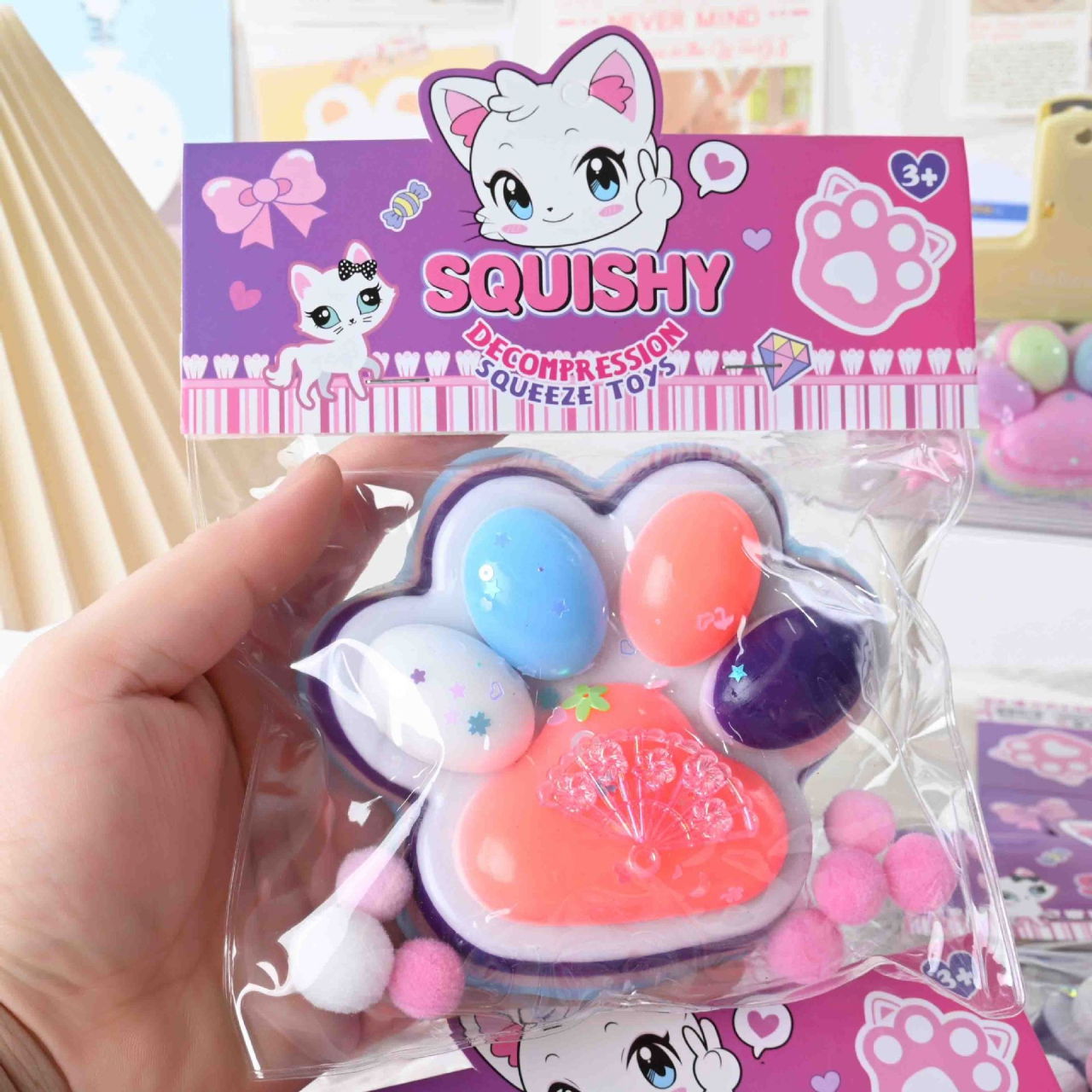 Jucarie Antistres Squishy, Flippy, cu Revenire Lenta, Squeeze Toys, Model Cat Paw, 12.5x10.5 cm, 220g, +3 Ani, din TPR, Model 1, Multicolor [5]