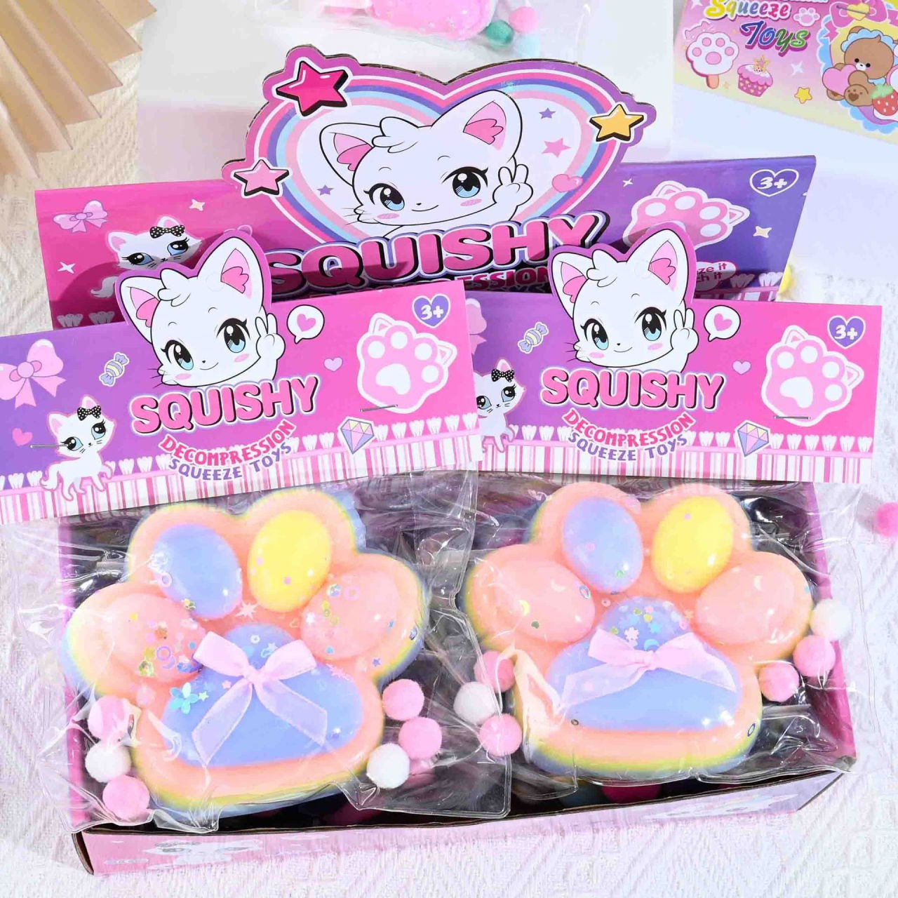 Jucarie Antistres Squishy, Flippy, cu Revenire Lenta, Squeeze Toys, Model Cat Paw, 12.5x10.5 cm, 220g, +3 Ani, din TPR, Model 3, Multicolor [2]