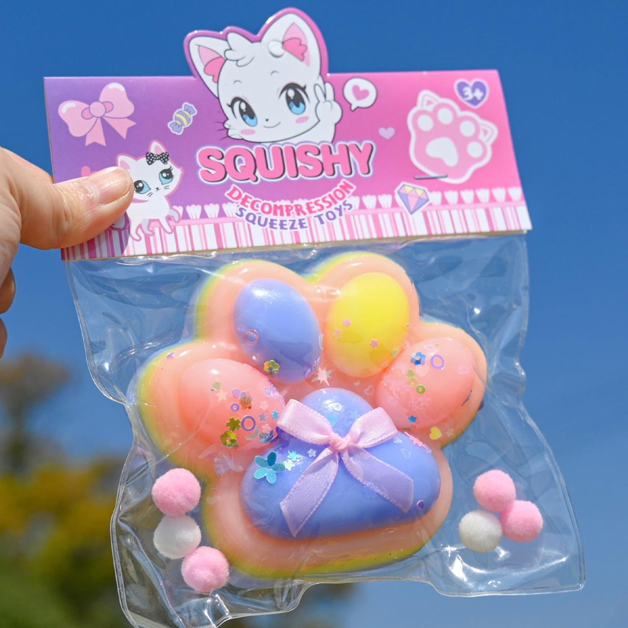 Jucarie Antistres Squishy, Flippy, cu Revenire Lenta, Squeeze Toys, Model Cat Paw, 12.5x10.5 cm, 220g, +3 Ani, din TPR, Model 3, Multicolor [3]