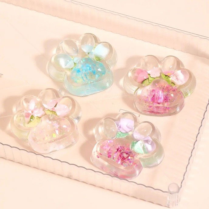 Jucarie Antistres Squishy, Flippy, Labuta de Pisica Pufoasa, cu Revenire Lenta, 7 x 6.5 cm, Model Flori 1, Transparent [6]