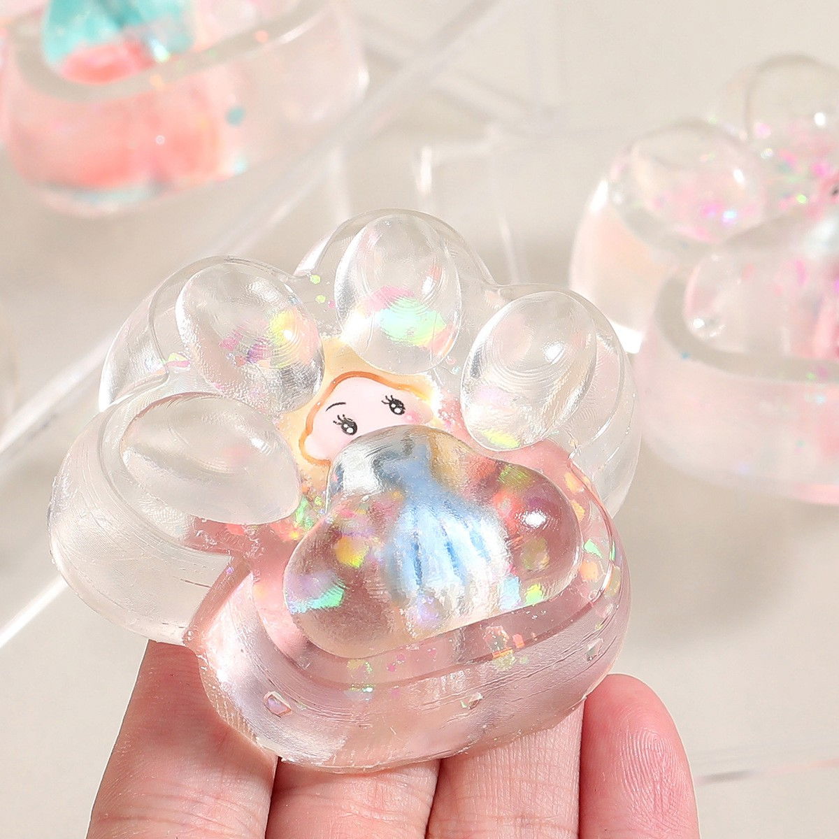 Jucarie Antistres Squishy, Flippy, Labuta de Pisica Pufoasa, cu Revenire Lenta, 7 x 6.5 cm, Model Printesa, Multicolor [9]