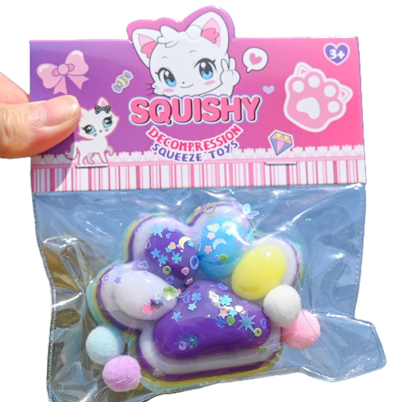 Jucarie Antistres Squishy, Flippy, Labuta de Pisica Squeeze Toys, cu Revenire Lenta, 7.5 cm, Model 270513, Multicolor [1]