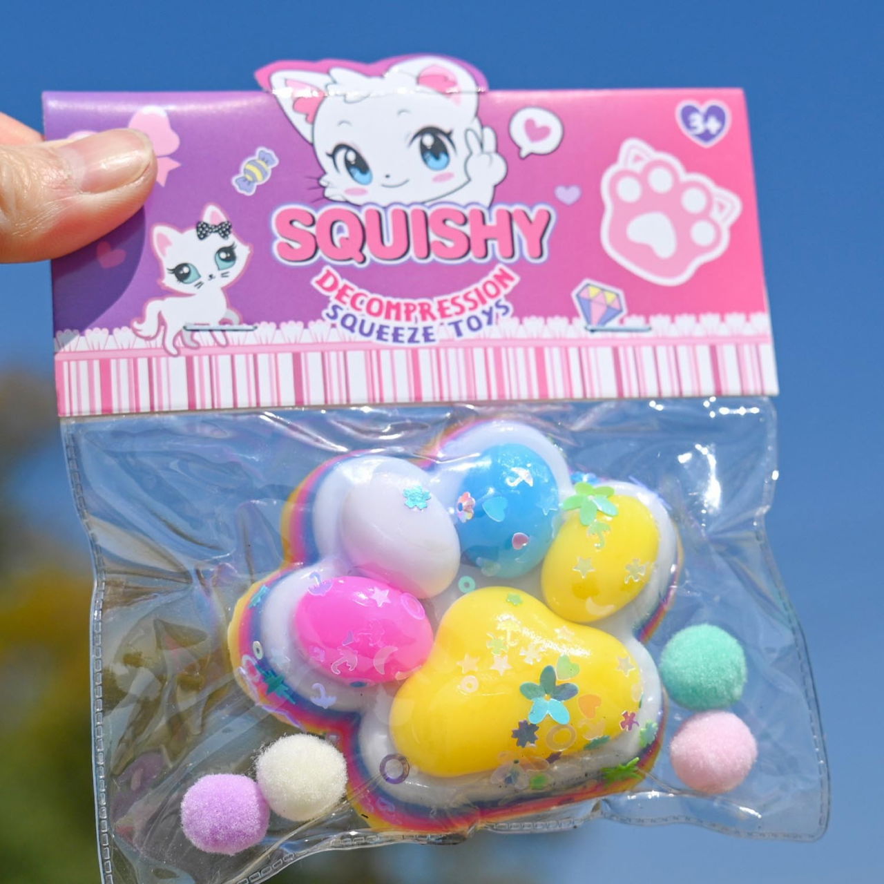 Jucarie Antistres Squishy, Flippy, Labuta de Pisica Squeeze Toys, cu Revenire Lenta, 7.5 cm, Model 270515, Multicolor [3]