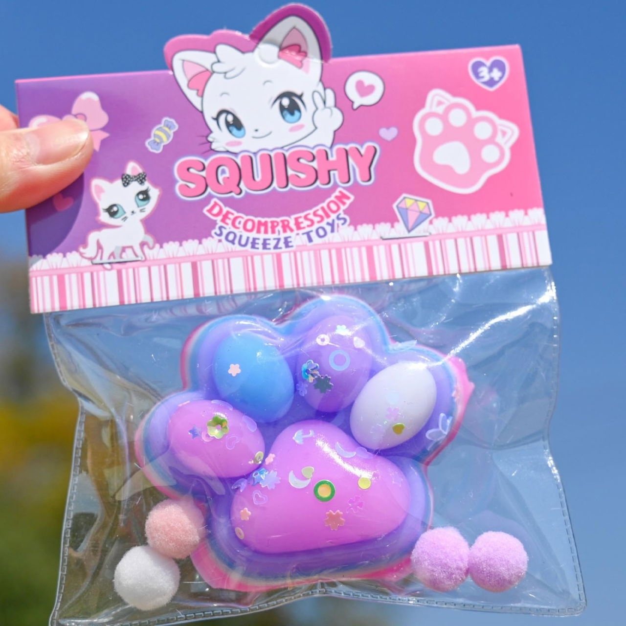 Jucarie Antistres Squishy, Flippy, Labuta de Pisica Squeeze Toys, cu Revenire Lenta, 7.5 cm, Model 270516, Multicolor [2]