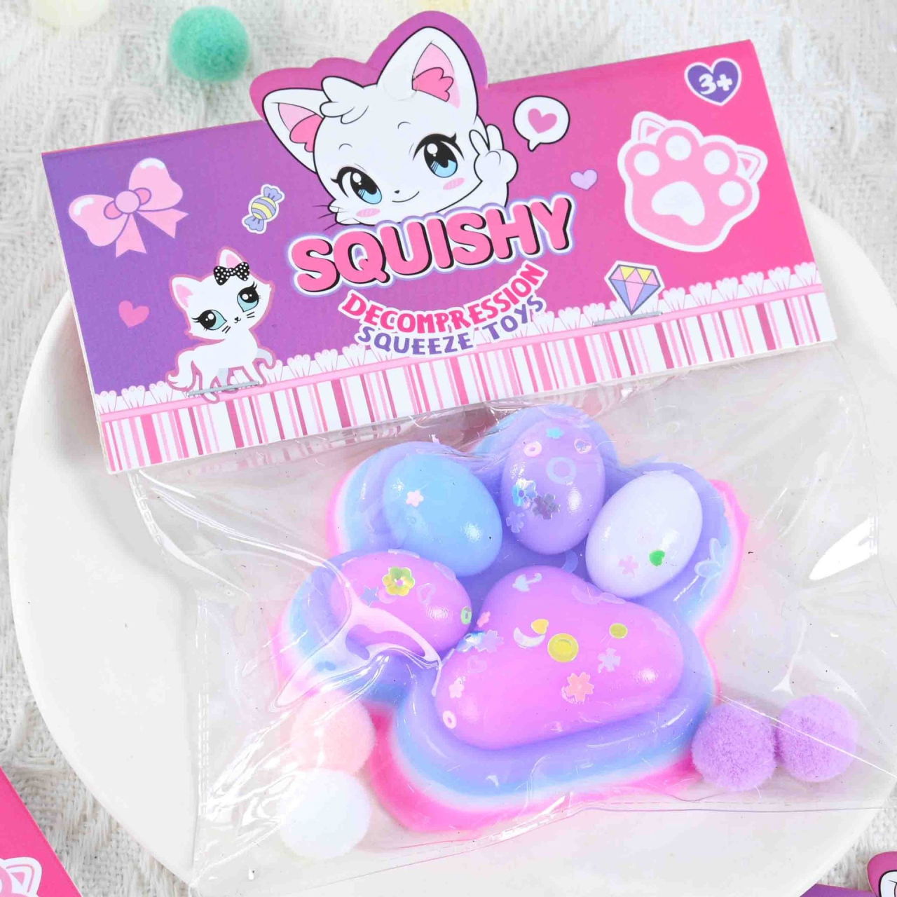 Jucarie Antistres Squishy, Flippy, Labuta de Pisica Squeeze Toys, cu Revenire Lenta, 7.5 cm, Model 270516, Multicolor [3]