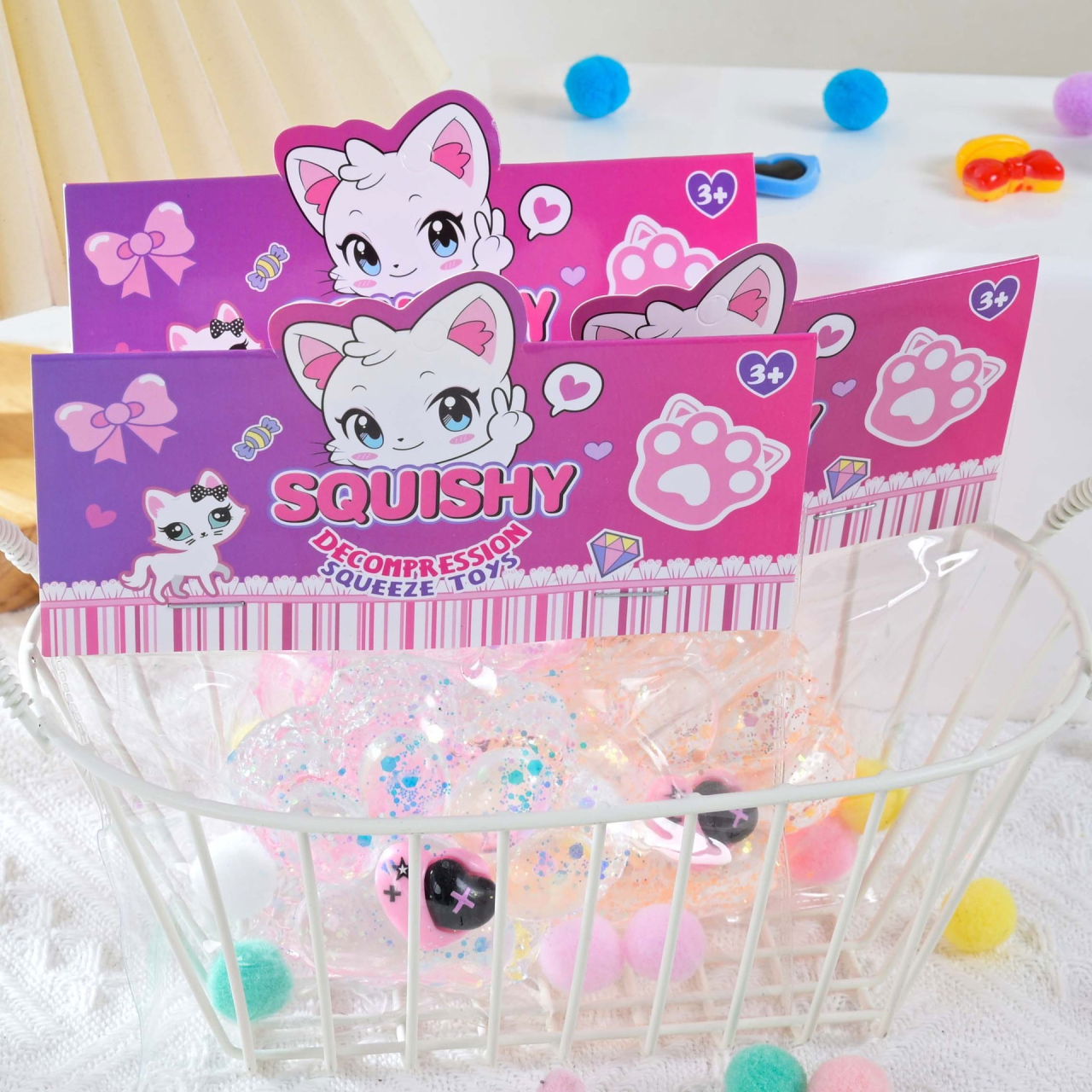 Jucarie Antistres Squishy, Flippy, Labuta de Pisica Squeeze Toys, cu Revenire Lenta, 7.5 cm, Model 270519, Multicolor [4]