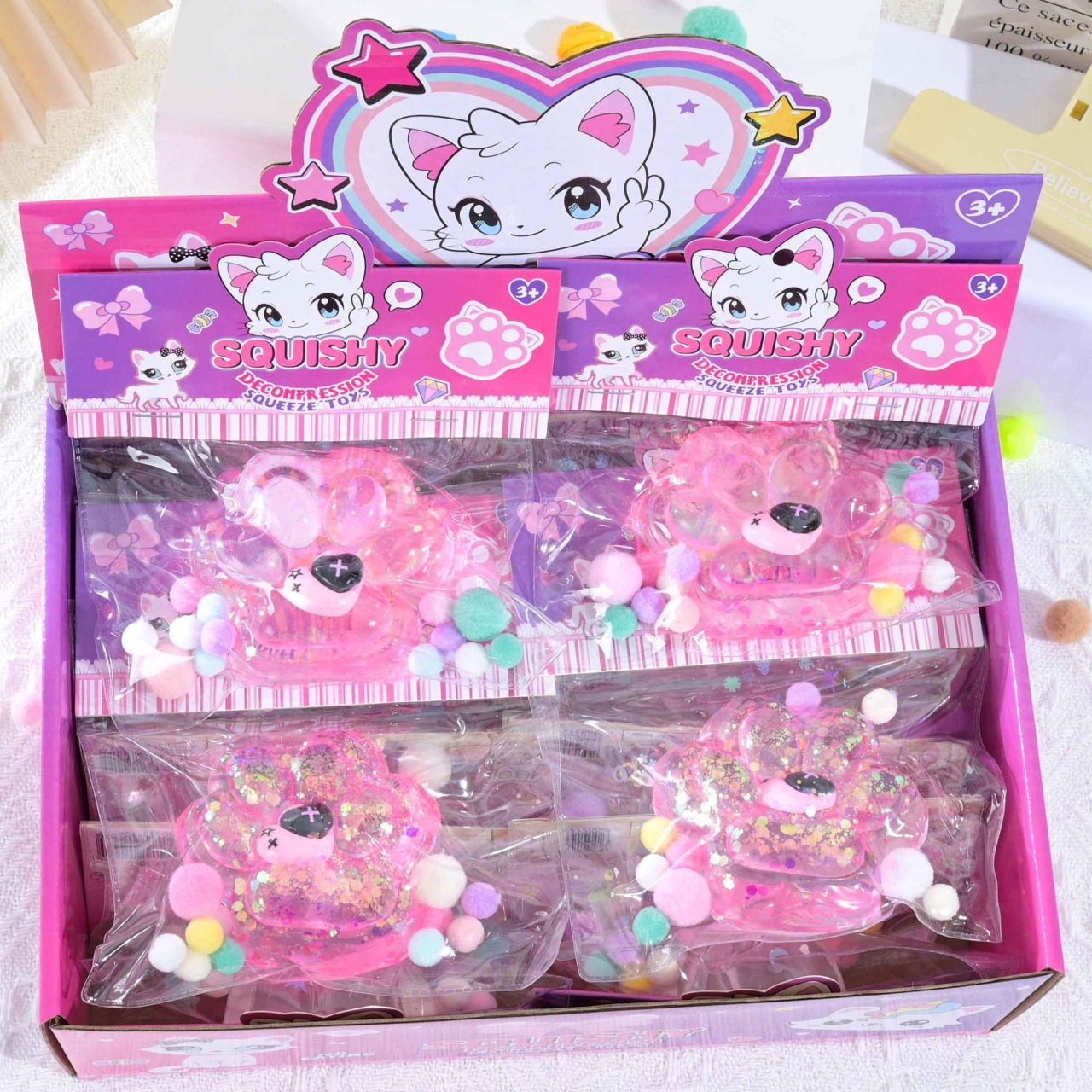 Jucarie Antistres Squishy, Flippy, Labuta de Pisica Squeeze Toys, cu Revenire Lenta, 7.5 cm, Model 270519, Multicolor [3]