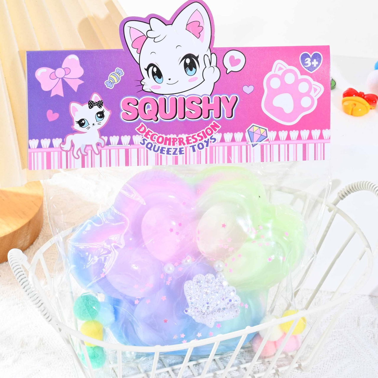 Jucarie Antistres Squishy, Flippy, Labuta de Pisica Squeeze Toys, cu Revenire Lenta, 7.5 cm, Model 270531, Multicolor [3]