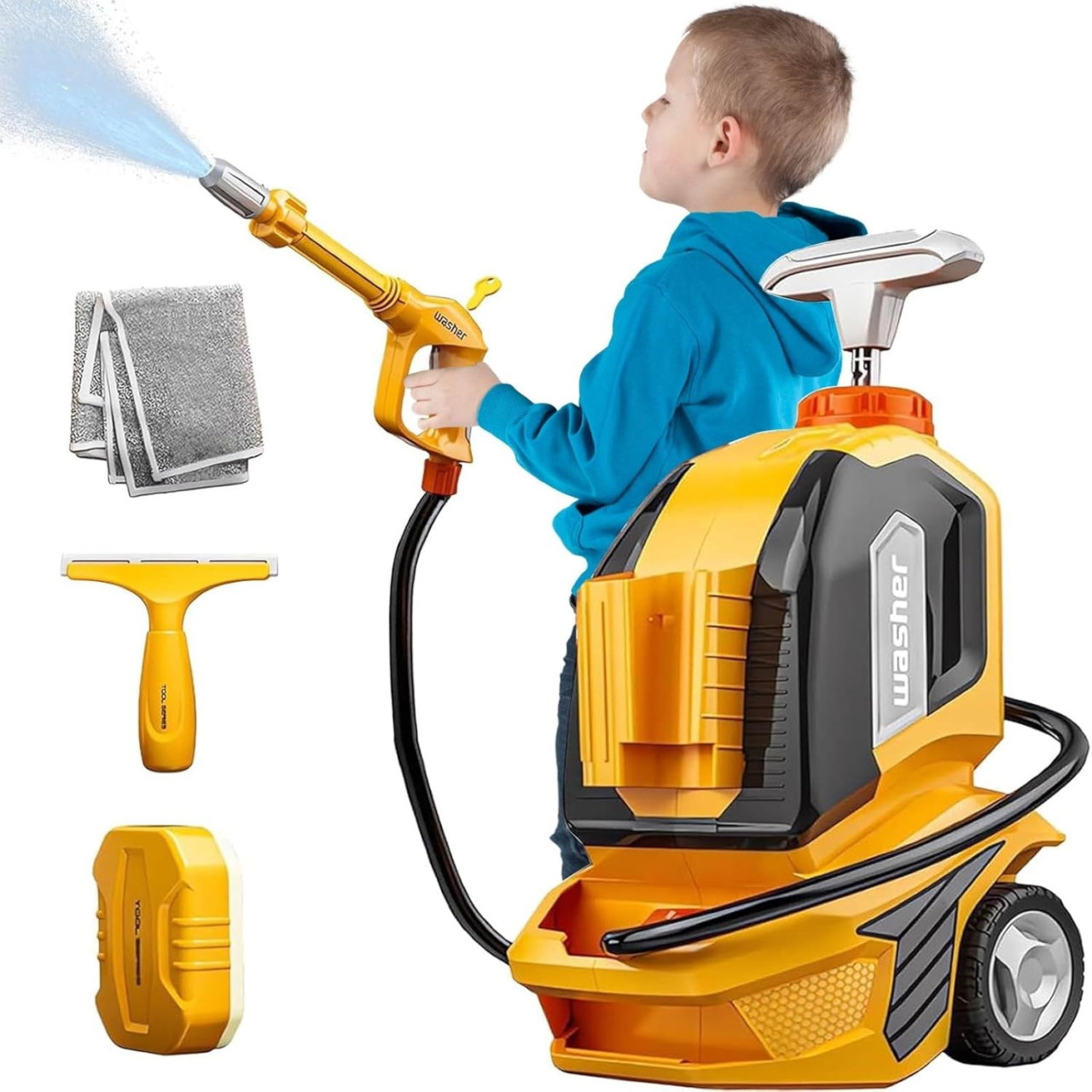 Jucarie Aparat de Spalat cu Presiune, Flippy, Spalator Auto, Interactiv, Material Plastic, Accesorii Incluse, 38x26x17.5 cm, Portocaliu [3]