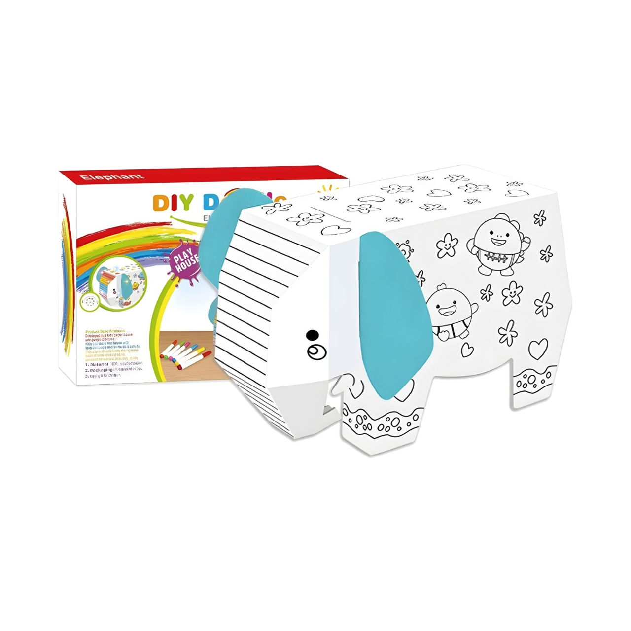 Jucarie Creativa pentru Copii, Flippy, Model Elefant 3D, Set de Asamblat si Colorat din Carton, Puzzle 3D Educativ, 34 x 14 x 23 cm, 3+ ani, Multicolor [4]