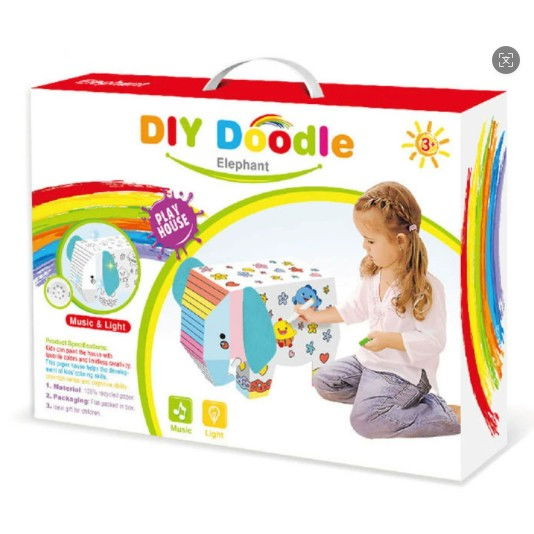 Jucarie Creativa pentru Copii, Flippy, Model Elefant 3D, Set de Asamblat si Colorat din Carton, Puzzle 3D Educativ, 34 x 14 x 23 cm, 3+ ani, Multicolor [1]