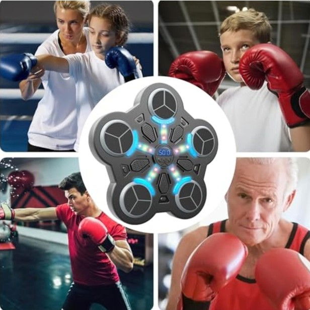 Jucarie de Boxat cu Muzica si Lumini, Flippy, Manusi Incluse, Bluetooth, Incarcare USB, Aplicare cu Ventuze, 5 Tinte, 33x33x4.5 cm, 930 g, Negru [4]