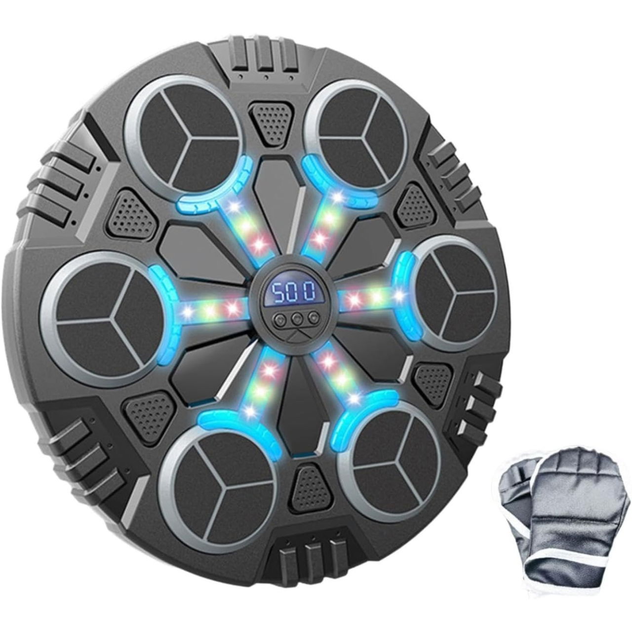 Jucarie de Boxat cu Muzica si Lumini, Flippy, Manusi Incluse, Bluetooth, Incarcare USB, Aplicare cu Ventuze, 6 Tinte, 32x27x3.5 cm, 930 g, Negru [4]