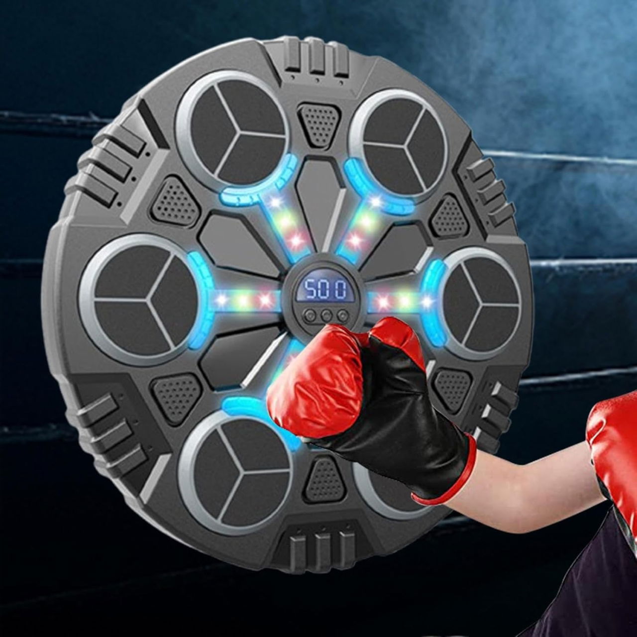 Jucarie de Boxat cu Muzica si Lumini, Flippy, Manusi Incluse, Bluetooth, Incarcare USB, Aplicare cu Ventuze, 6 Tinte, 32x27x3.5 cm, 930 g, Negru [3]